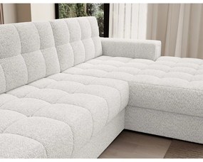 Kremowy rozkładany narożnik z materiału bouclé (prawostronny/z szezlongiem) Blezalt – ELTAP