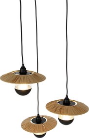 Rustykalna lampa wisząca czarna ze sznurkiem 3-światłowa - Leia