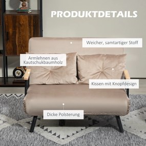 HOMCOM Fotel rozkładany z funkcją spania łóżko dla gości podłokietniki drewniane metalowa rama do 120 kg jasnobrązowy | Aosom PL