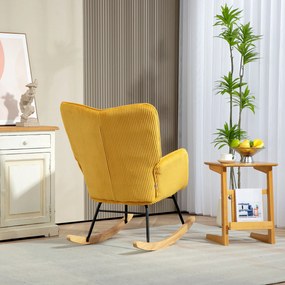 HOMCOM Krzesło bujane vintage, zakrzywione płózki, grube wypełnienie, buk &amp; stal, Żółte