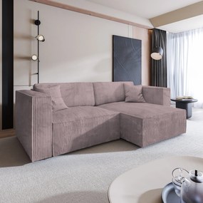 Masseno Narożnik NERIO z funkcją spania i pojemnikiem na pościel Narozniki L, Rozkładana sofa - Wrzosowy, POSO 130