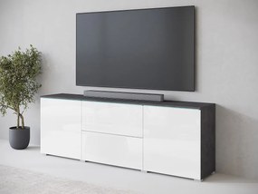 Nowoczesny lowboard RTV 180 cm z LED – wysoka szafka pod TV z szufladami i półkami, korpus antracyt mat, fronty biały połysk