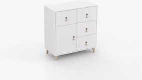 Komoda Wousia 90 cm – 4 szuflady i szafka, biała komoda skandynawska