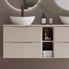 Zestaw do Łazienki 140cm Szafka Regał Blat Ryflowane Fronty Beż Piaskowy Cleo