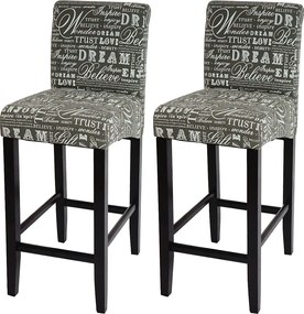 Stołek barowy MCW-C33 (zestaw 2 szt.),  napis, szary, ciemne nogi, tkanina/tekstylia