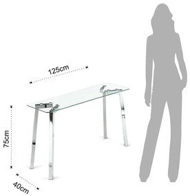 Srebrna konsola ze szklanym blatem 40x125 cm Kirk – Tomasucci