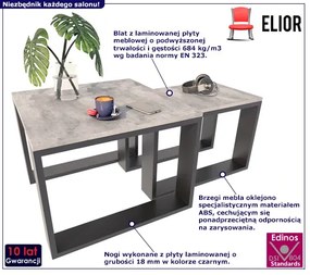 Industrialny Zestaw Stolików Kawowych Beton + Czarny Czarny