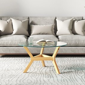 HOMCOM Okrągły stolik pomocniczy z hartowanego szkła z regulowanymi podkładkami pod nogi i stelażem ze stali, do salonu, sypialni