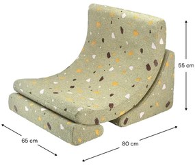 Zielony fotel dziecięcy z materiału bouclé/z tkaniny szenilowej Terrazzo Moon – Wigiwama