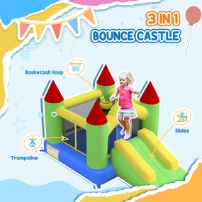 HOMCOM Zamek Skaczący z Zjeżdżalnią i Siatką Bezpieczeństwa, do 100 kg, 3-10 lat, 300x180x160cm