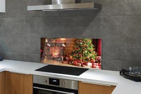 Panel szklany do Kuchni Wieczór przy Kominku i Choince