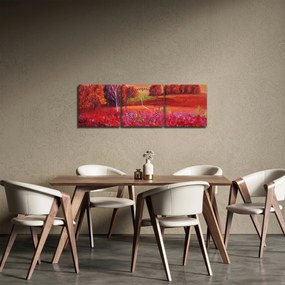 Obraz czerwonego krajobrazu (z zegarem) (90x30 cm)