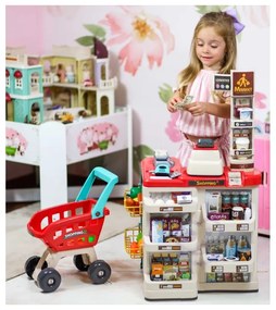 Woopie sklep supermarket z wózkiem sklepowym waga kasa skaner + 48 akc.