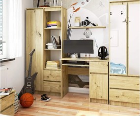 Biurko komputerowe AKORD PIKSEL Dąb Artisan 90 cm prawe 1 drzwi 1 szuflada kolor Dąb Artisan mat 3 półki 90x50x77 cm