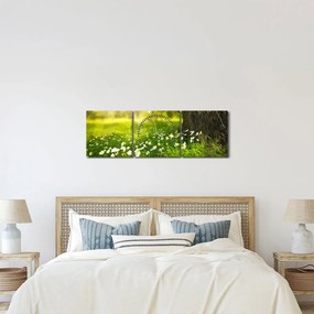 Obraz polany i kwiatów (z zegarem) (90x30 cm)