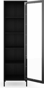 Witryna szklana do salonu wąska metalowa czarna LUIGI Modern 500 x 1800 x 350 mm