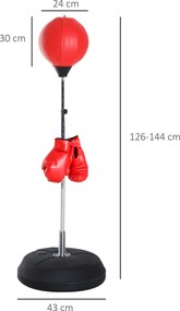 HOMCOM Zestaw bokserski z regulowanym workiem treningowym, w zestawie rękawice, 126-144cm, Czerwony