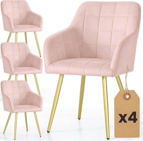 Zestaw 4 różowych krzeseł welurowych glamour F7-K02