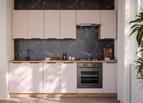 Loseo IV – kuchnia modułowa 260 cm w kolorze kaszmir / dąb artisan z czarnymi uchwytami