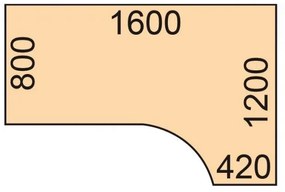 Stół z regulacją wysokości, 2 silniki, 745 - 1215 mm, narożnik L/P, blat 1600 x 1200 mm, podstawa szara, brzoza