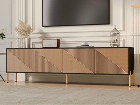 Nowoczesne meble TV 179x35x53,5 cm - 4 drzwi - Nogi metalowe - Design bez uchwytów - Płyta wiórowa - Naturalny i czarny