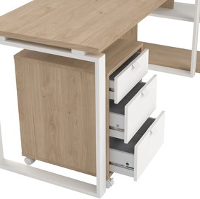 Biurko z regałem i kontenerkiem Sign jackson hickory/biały mat