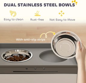 PawHut Podwyższana miska z szafką do przechowywania, 2 miski z pierścieniami antypoślizgowymi, 60 x 30 x 35,5 cm, Biały | Aosom PL