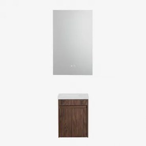 Zestaw Wiszących Mebli Łazienkowych Zintegrowany Z Umywalką Narek Bez Kranu & Prostokątny Led I Przeciwmgielny 55x90 Cm Riben & Ciemna Czerń & ↔ -