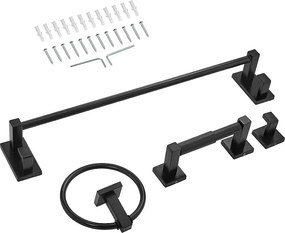 Akcesoria Łazienkowe SucceBuy 4PCs, Ścienny Wieszak na Ręczniki ze Stali Nierdzewnej 59,5 cm z Kółkiem na Ręcznik, Hak na Szlafrok i Dzierżawka na Papier Toaletowy