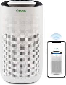 Oczyszczacz powietrza Wi-Fi MEACO MeacoClean CA-HEPA 76x5, filtr HEPA H13, bardzo cichy 25 dB, czujnik jakości powietrza, do domu/biura, kolor biały.