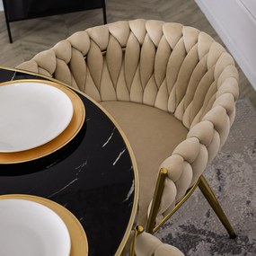 Krzesło Tapicerowane Plecione do Salonu CAPRI Kremowe Welurowe do Toaletki Nowoczesne Glamour