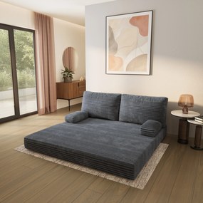 Masseno Sofa piankowa SILAR z funkcją spania, Kanapa z pianki do salonu, Bezmontażowa, Tkanina sztruksowa – Grafitowy TILIA 90