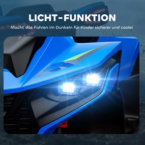AIYAPLAY Elektryczny Quad dla Dzieci, 3-6 km/h, Oświetlenie LED, Muzyka, USB, dla Dzieci 3-8 Lat, Niebieski