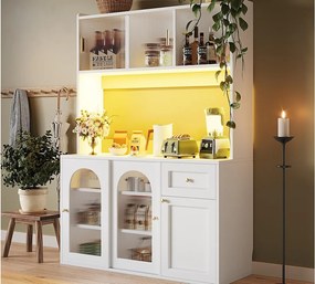 Buffet kuchenny 120×35×167 cm - z oświetleniem LED - 1 szuflada i 5 drzwi - regulowane półki - biały