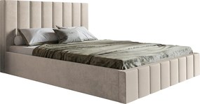 Łóżko tapicerowane 160x200 cm Moris - przeszywane zagłowie, pojemnik na pościel - welur beżowy (Jasmine 21)