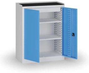 Szafa warsztatowa, 2 półki + 1 szuflada, 1180 × 950 × 500 mm, niebieskie drzwi