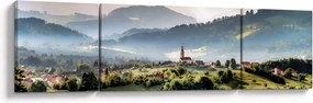 Obraz - wieś we mgle (170x50 cm)