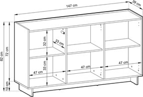 Komoda Vabres 147 cm dąb karmel 3 drzwi push to open nowoczesna skandynawska