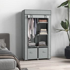 HOMCOM Szafa z Tkaniny Kleiderschrank 1 Drążek na Wieszaki, 2 Szuflady, 83 x 42.5 x 162.5 cm, Szary