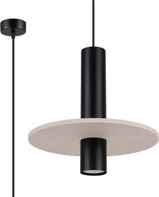 Lampa wisząca nowoczesny Pelta, filc/stal - 1 źródło - L.30 x H.126 cm - beżowy/czarny