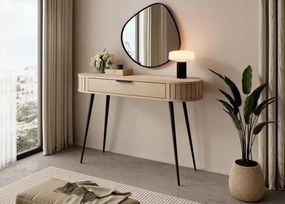 Toaletka Bibi dąb cremona – minimalistyczna toaletka z jedną szufladą i czarnymi, wysokimi nogami
