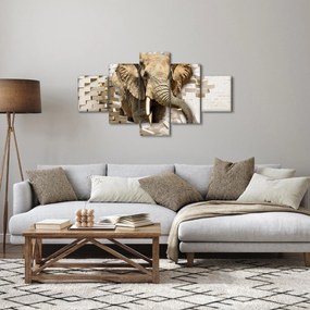 Obraz - słoń taranujący ścianę (125x70 cm)