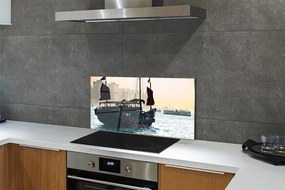 Szkło do Kuchni na Ścianę Statek u Wybrzeży Miasta