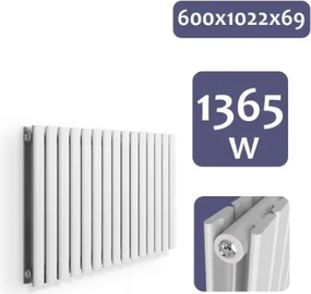 Grzejnik poziomy, przyłącze centralne, 600 x 1022 mm