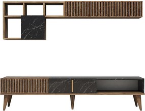 Nowoczesny stolik RTV – 180 cm – Orzech i czerń – Płyta wiórowa pokryta melaminą