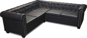 Czarny 5-osobowy narożnik w stylu chesterfield W7-R28