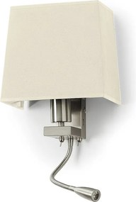 Kinkiet FIRENZE w stylu klasycznym - Wysoko?? 43 cm - E27 60W + 3W LED SMD - 2x on&off - 2x USB - stal i bawe?na - nikiel satynowy i bia?y - IP20