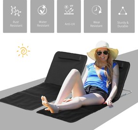 Outsunny Leżak Plażowy Czarny Składany z Regulowanym Oparciem i Kieszenią Boczną 48x134x33-43cm | Aosom PL