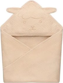 Lionelo - Muślinowy ręcznik dziecięcy z kapturem, beżowy (Sand)