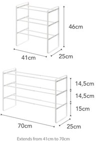 Biała półka regulowana na buty z 3 poziomami YAMAZAKI Maebashi